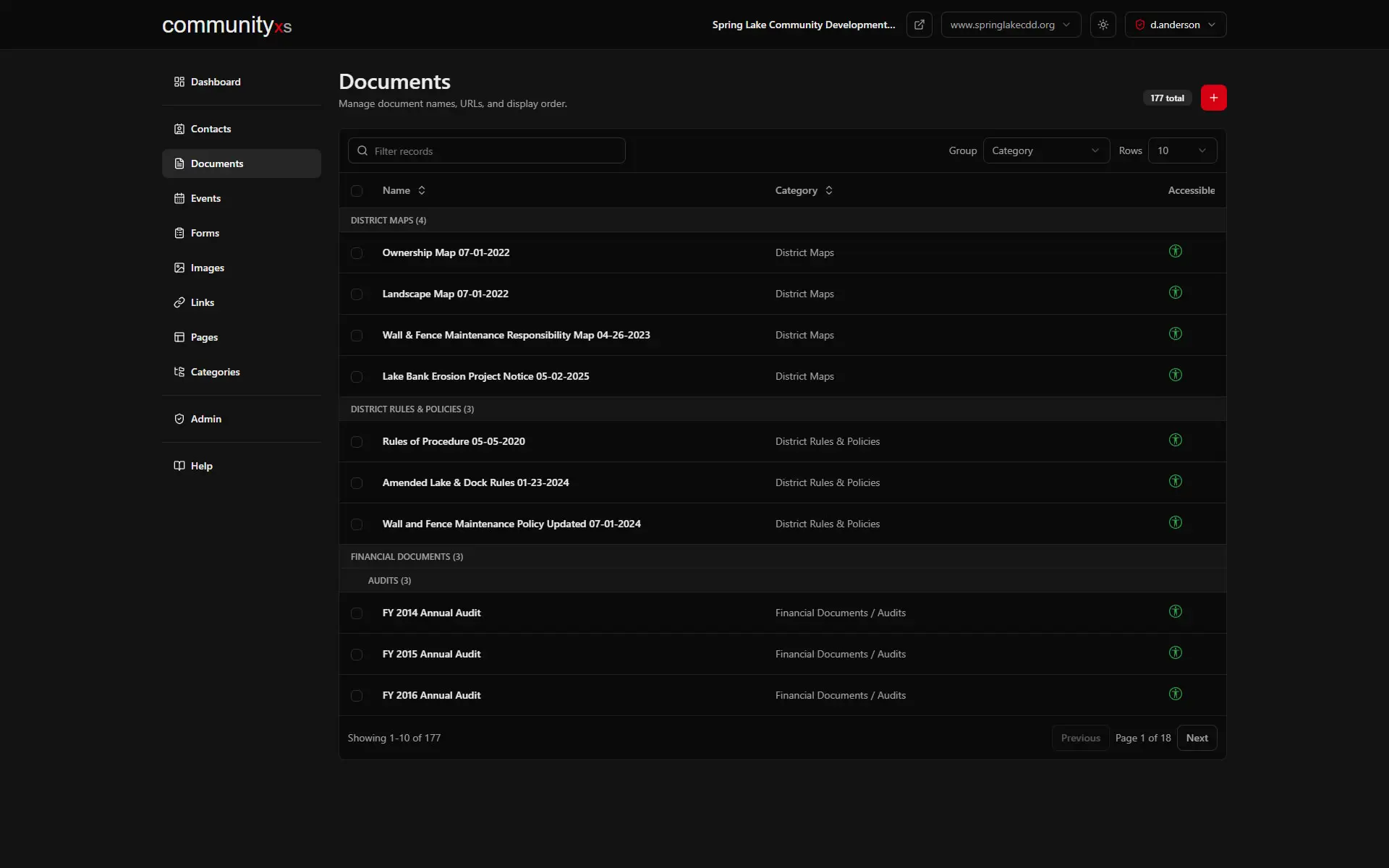 Documents screen