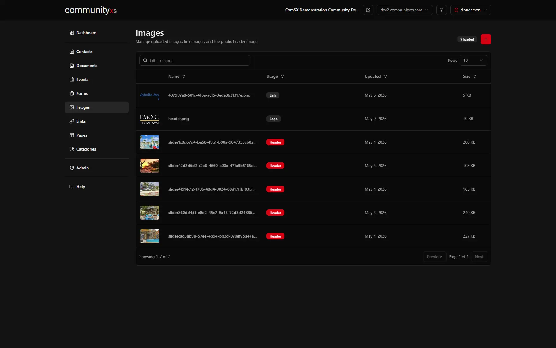 Images screen
